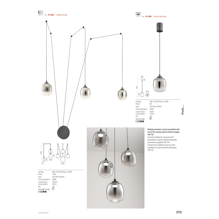 Redo 01-3485 - Applique murale LED dimmable KHADI 3xLED/5,5W/230V IRC 90 Ø 12 cm noir/fumé