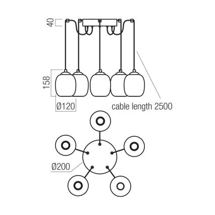 Redo 01-3487 - dimmbare LED-Pendelleuchte an Kabel KHADI 5xLED/5,2W/230V CRI 90 Spider schwarz/rauchfarben