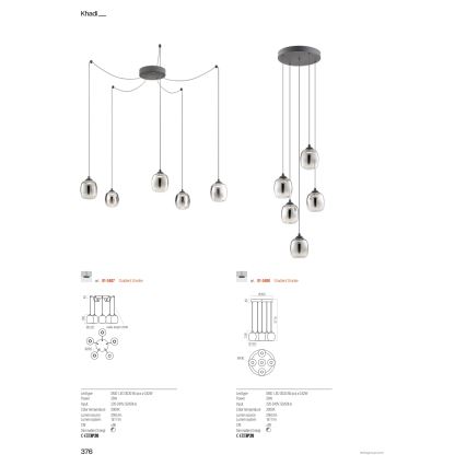 Redo 01-3488 - LED dimmbare Hängeleuchte mit Seilaufhängung KHADI 5xLED/5,2W/230V CRI 90 Ø 43 cm schwarz/rauch