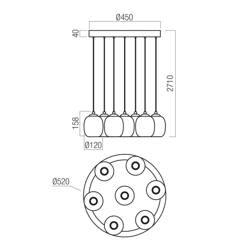 Redo 01-3489 - Dimmbare LED-Pendelleuchte an Kabel KHADI 7×LED/5W/230V Ra 90 Ø 52 cm schwarz/rauchfarben