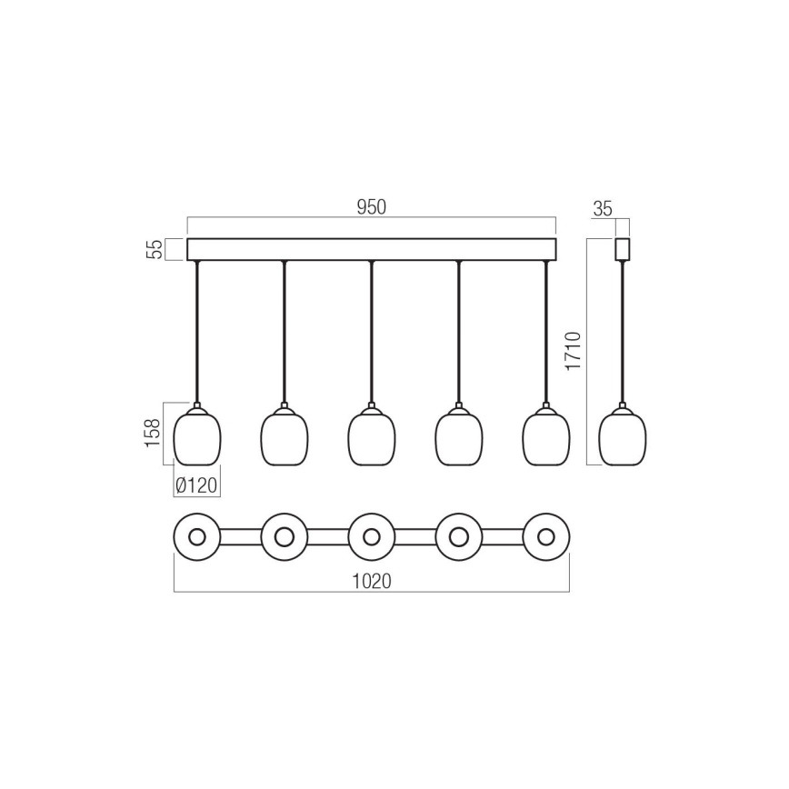 Redo 01-3490 - LED dimmbare Hängeleuchte an Drahtseil KHADI 5xLED/5,2W/230V CRI 90 schwarz/rauchgrau