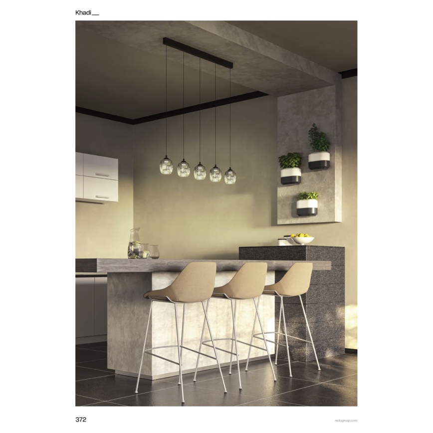 Redo 01-3490 - Suspension LED dimmable sur câble KHADI 5xLED/5,2W/230V IRC 90 noir/fumé