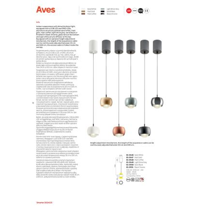 Redo 01-3548 - Lampadario LED a sospensione con filo AVES LED/12W/230V diametro 9,6 cm CRI 90 rame