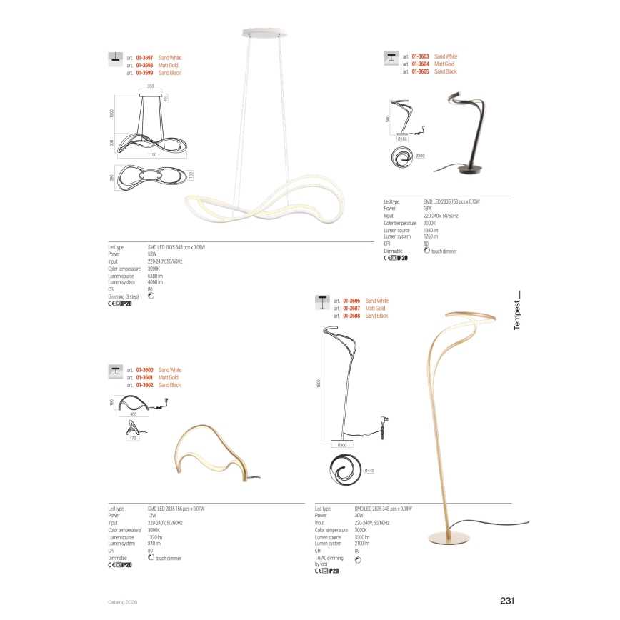 Redo 01-3598 - LED Lampadario dimmerabile a cavo TEMPEST LED/58W/230V oro