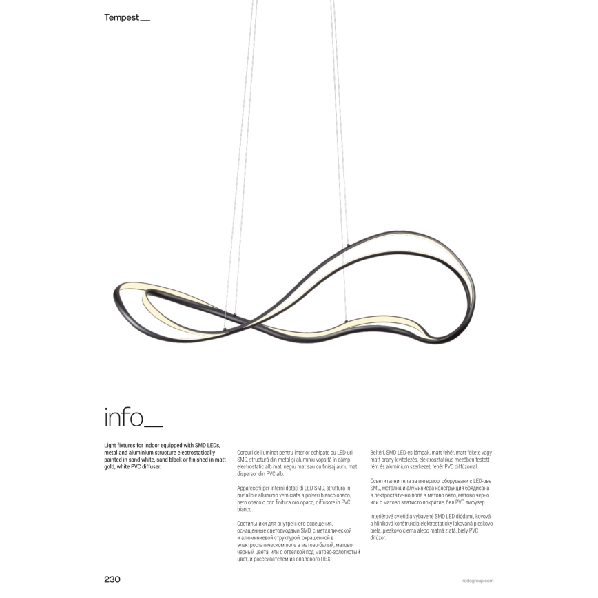 Redo 01-3598 - Suspension LED dimmable sur câble TEMPEST LED/58W/230V dorée