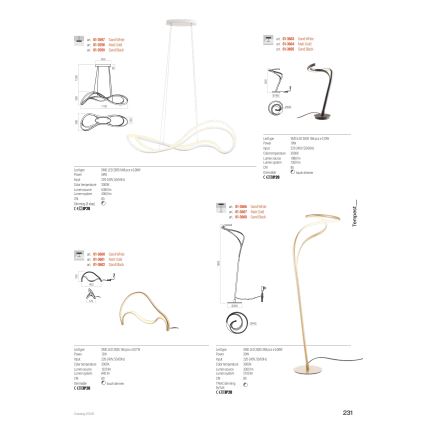 Redo 01-3598 - Suspension LED dimmable sur câble TEMPEST LED/58W/230V dorée