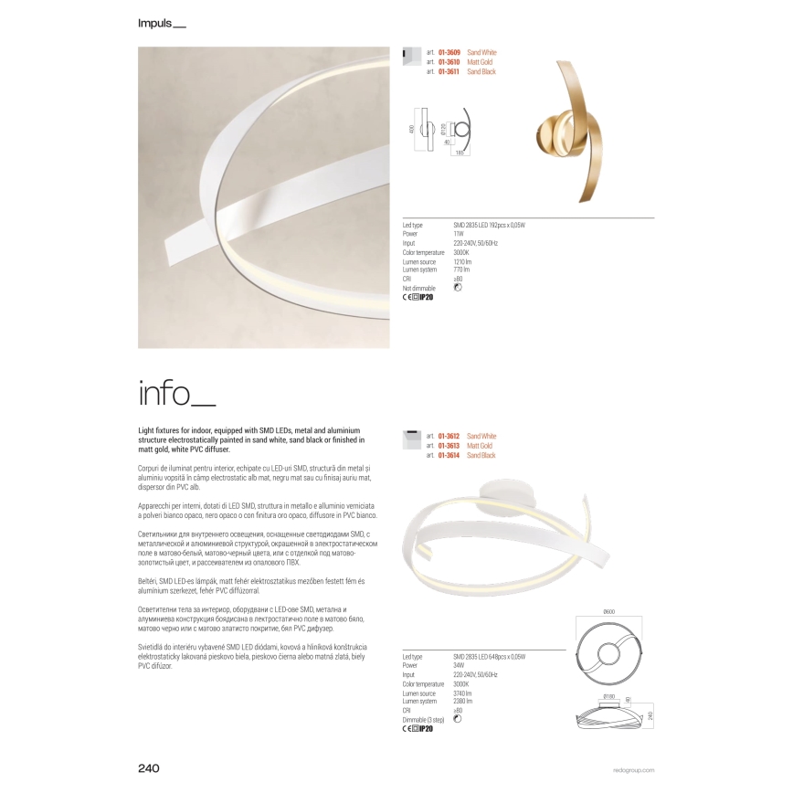 Redo 01-3625 - Lampada da terra dimmerabile a LED IMPULS LED/36W/230V dorata