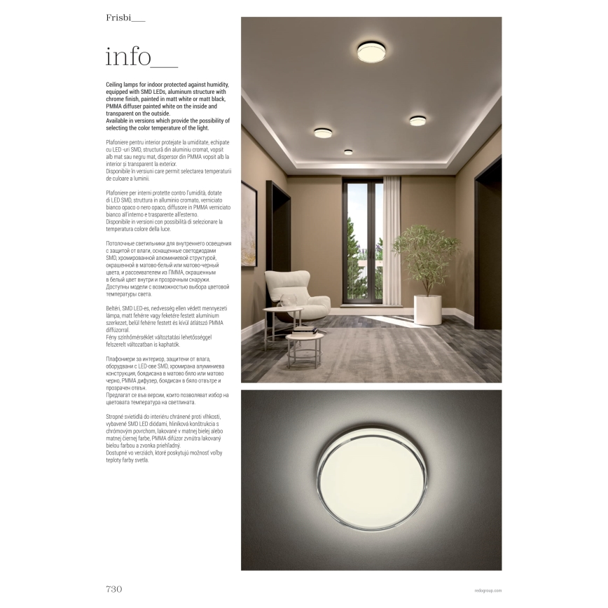 Redo 01-3732 - LED-Deckenleuchte für Badezimmer FRISBI LED/18W/230V d 28 cm CRI 90 3000/4000K IP44 weiß