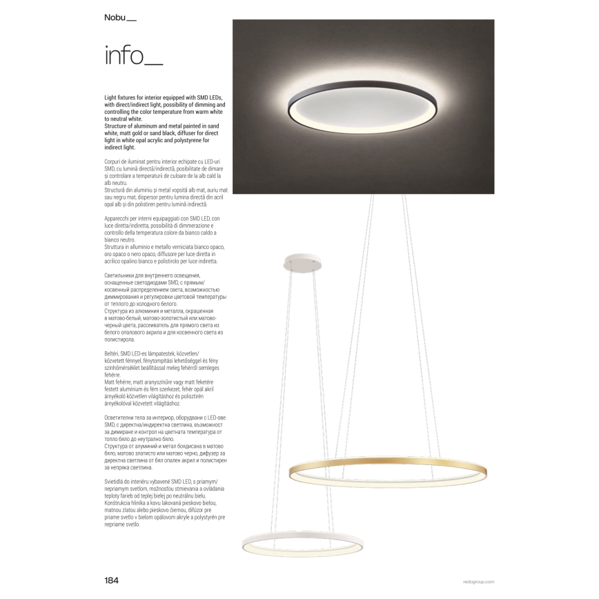 Redo 01-3807 - Plafoniera LED dimmerabile NOBU LED/60W/230V 3000/4000K CRI 90 dorata