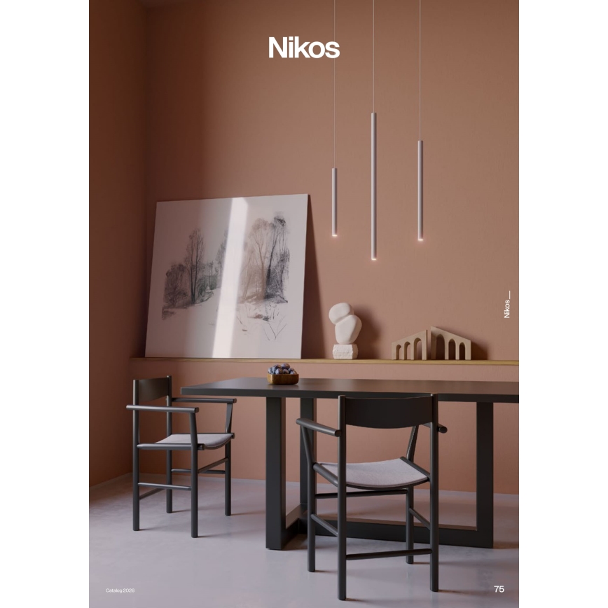 Redo 01-3856 - NIKOS LED-Pendelleuchte an Stahlseil LED/8W/230V 3000K CRI 90 Ø 6 cm weiß