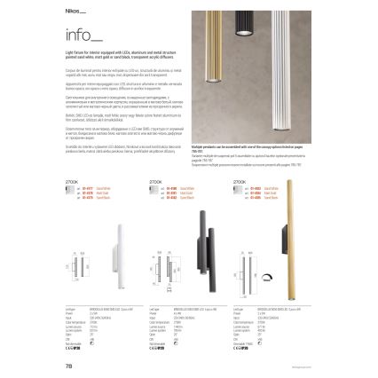 Redo 01-3857 - Suspension sur câble NIKOS LED/8W/230V IRC 90, Ø 6 cm, dorée