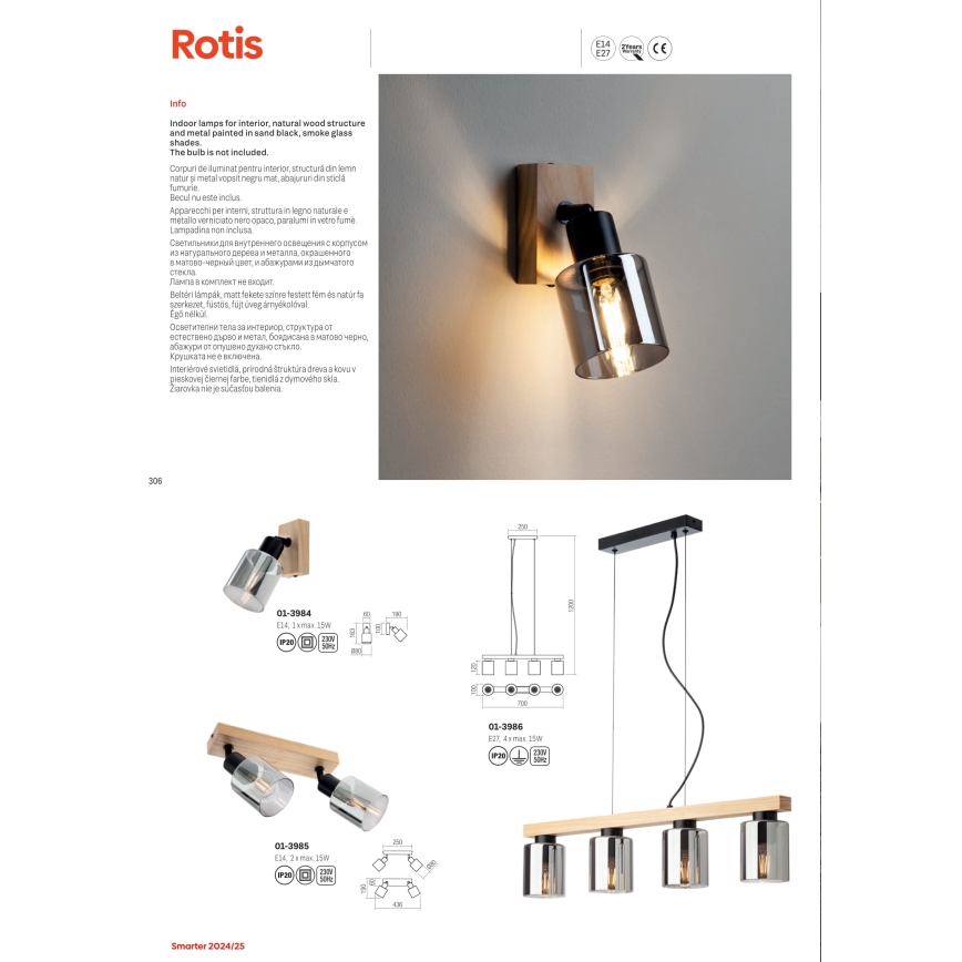 Redo 01-3984 - Spot mural ROTIS 1xE14/15W/230V