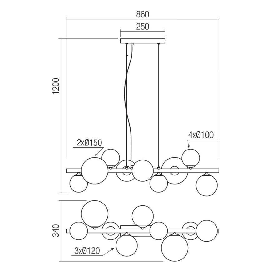 Redo 01-3989 - Suspension filaire ASTRA 9xG9/8W/230V noir