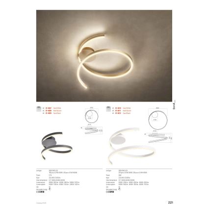 Redo 01-4010 - Plafonnier LED dimmable SCROLL, 38W, 230V, 3000K/4000K/6000K, IRC 90, Ø 60 cm, blanc