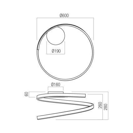 Redo 01-4011 - Plafonnier LED dimmable SCROLL, 38 W, 230 V, 3000/4000/6000 K, IRC 90, Ø 60 cm, doré