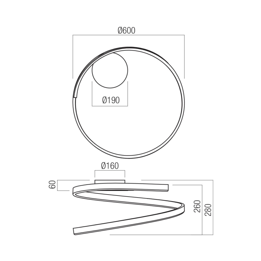 Redo 01-4012 - Plafoniera LED dimmerabile SCROLL LED/38W/230V 3000K/4000K/6000K CRI 90 Ø 60 cm nero