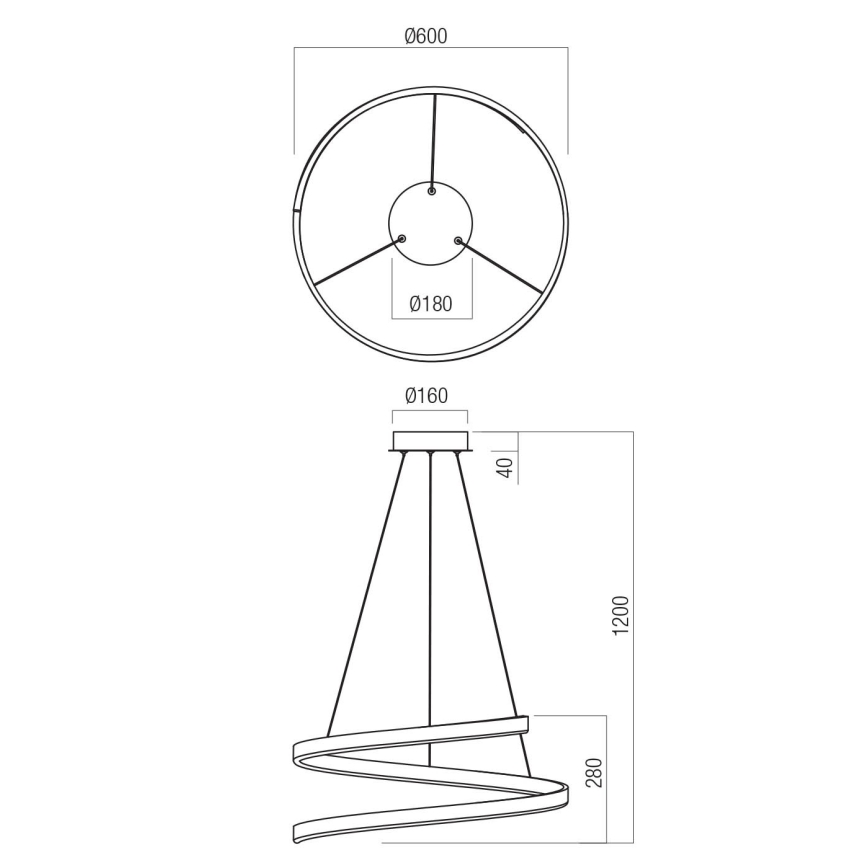 Redo 01-4015 - Lampada a sospensione dimmerabile su cavo SCROLL LED/38W/230V 3000K/4000K/6000K CRI 90 Ø 60 cm nero