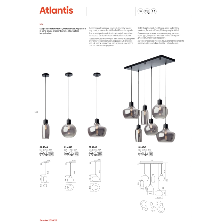 Redo 01-4044 - Suspension filaire ATLANTIS 1xE27/42W/230V d. 11 cm noir