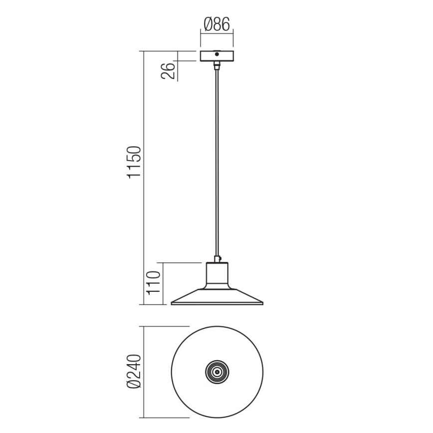 Redo 01-4054 - Suspension filaire FRESNO 1xE27/42W/230V d. 24 cm