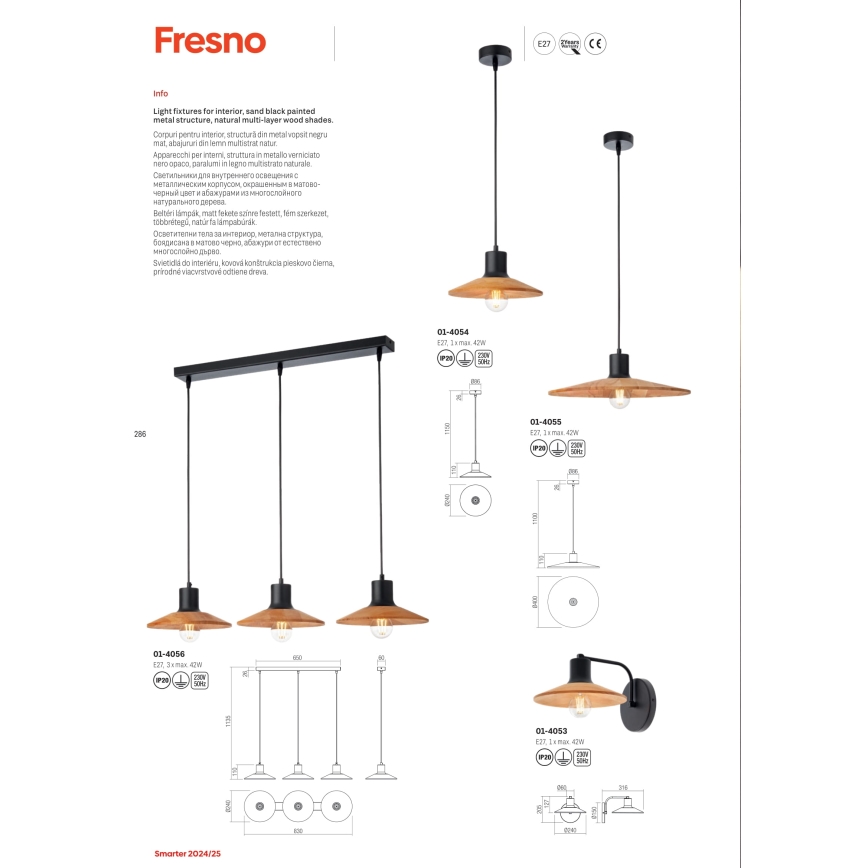 Redo 01-4056 - Suspension filaire FRESNO 3xE27/42W/230V