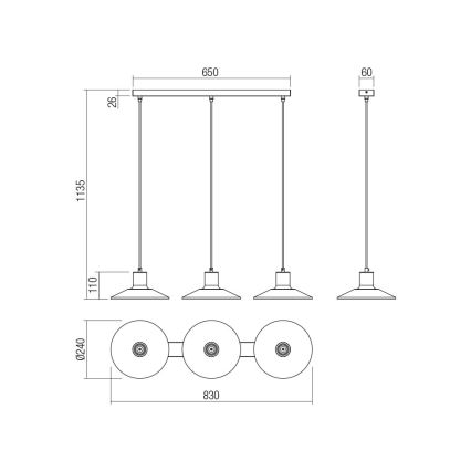 Redo 01-4056 - Suspension filaire FRESNO 3xE27/42W/230V