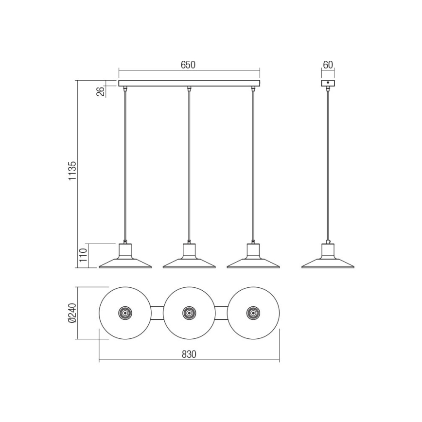 Redo 01-4056 - Suspension filaire FRESNO 3xE27/42W/230V