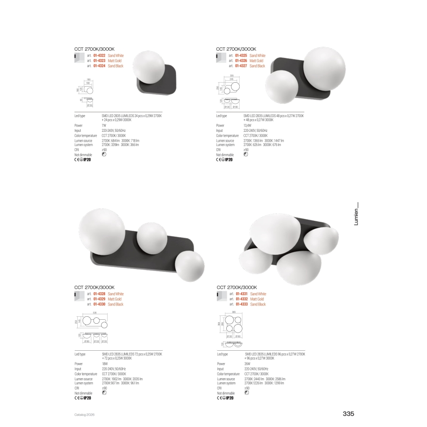 Redo 01-4332 - Plafonnier LED LUMIEN 4xLED/26W/230V 2700/3000K IRC 90 blanc/doré