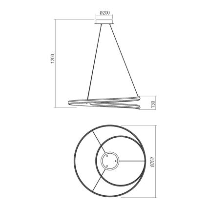 Redo 01-4365 - Lampada a sospensione dimmerabile su cavo TORSION LED/60W/230V 2700/3000/4000K CRI 90 Ø 75,2 cm nero