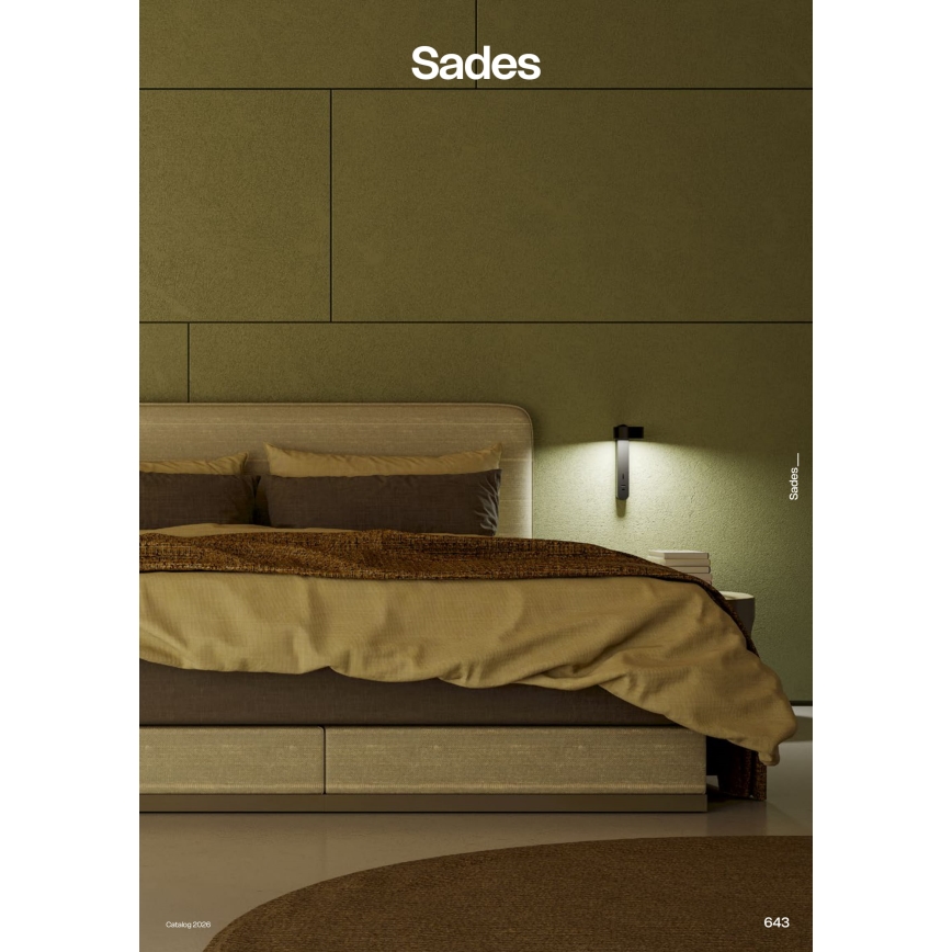 Redo 01-4643 - Applique da parete LED SADES LED/6W/230V CRI 90 USB nero