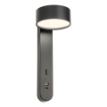 Redo 01-4643 - Applique murale LED SADES, 6 W, 230 V, IRC 90, port USB, noir