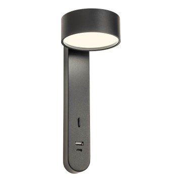 Redo 01-4643 - Applique murale LED SADES, 6 W, 230 V, IRC 90, port USB, noir