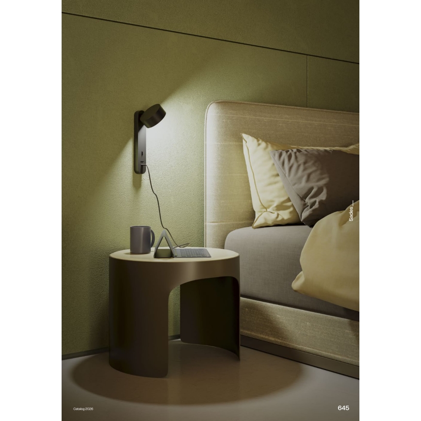 Redo 01-4643 - LED-Wandleuchte SADES LED/6W/230V CRI 90 USB schwarz