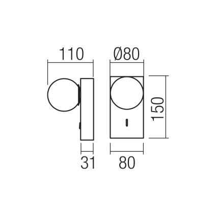Redo 01-4659 - LED-Wandleuchte NORMA LED/5W/230V CRI 90 USB weiß/schwarz