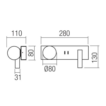 Redo 01-4660 - Applique da parete LED NORMA LED/5W/230V + LED/3W CRI 90 USB bianca