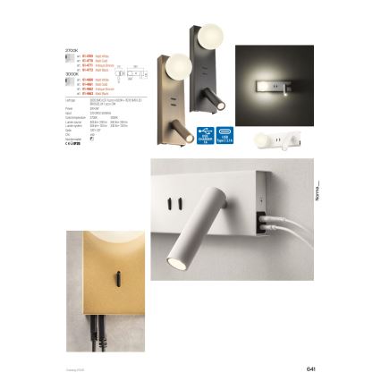 Redo 01-4662 - Applique murale NORMA LED/5W/230V + LED/3W CRI 90 USB blanc/bronze