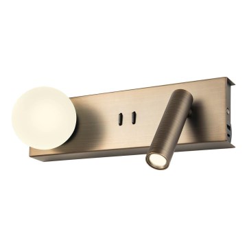 Redo 01-4662 - Applique murale NORMA LED/5W/230V + LED/3W CRI 90 USB blanc/bronze