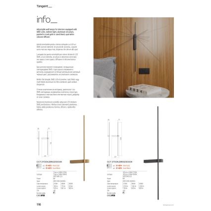 Redo 01-4672 - Applique LED da parete TANGENT LED/6W/230V 2700/2850/3000K 73 cm CRI 90 oro
