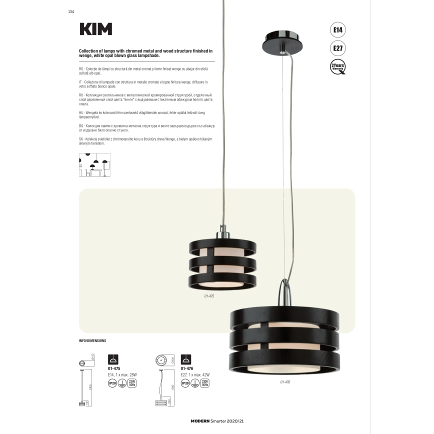 Redo 01-627 - Lampadario a stelo KIM 4xE14/28W/230V cromo lucido/nero