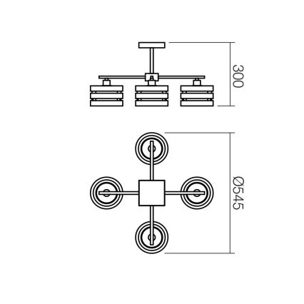 Redo 01-627 - Pendelleuchte an Stange KIM 4xE14/28W/230V glänzender Chrom/schwarz