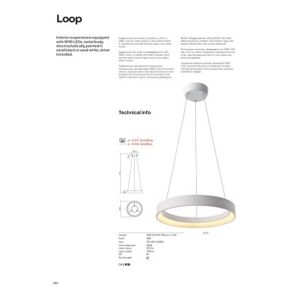 Redo 01-671 - Lampadario LED a sospensione con filo LOOP LED/38W/230V diametro 45 cm bianco