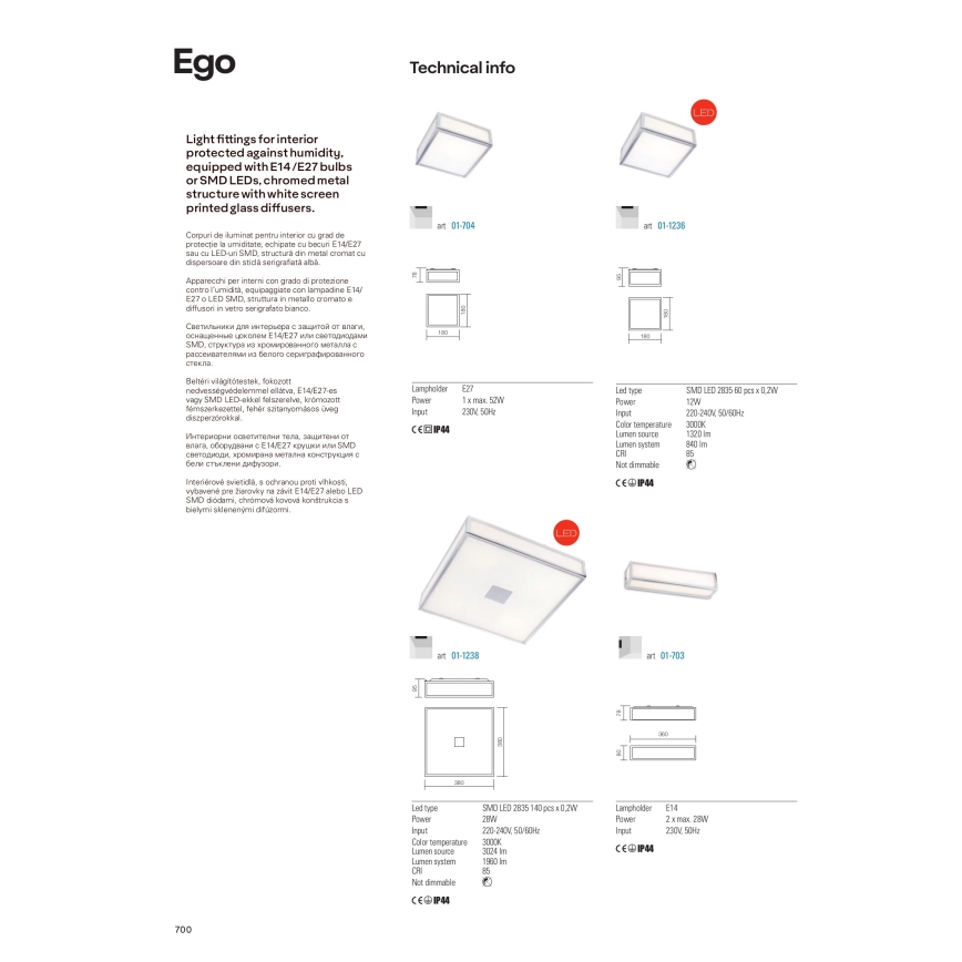 Redo 01-703 - Applique da bagno EGO 2xE14/28W/230V 36 cm IP44 cromo lucido