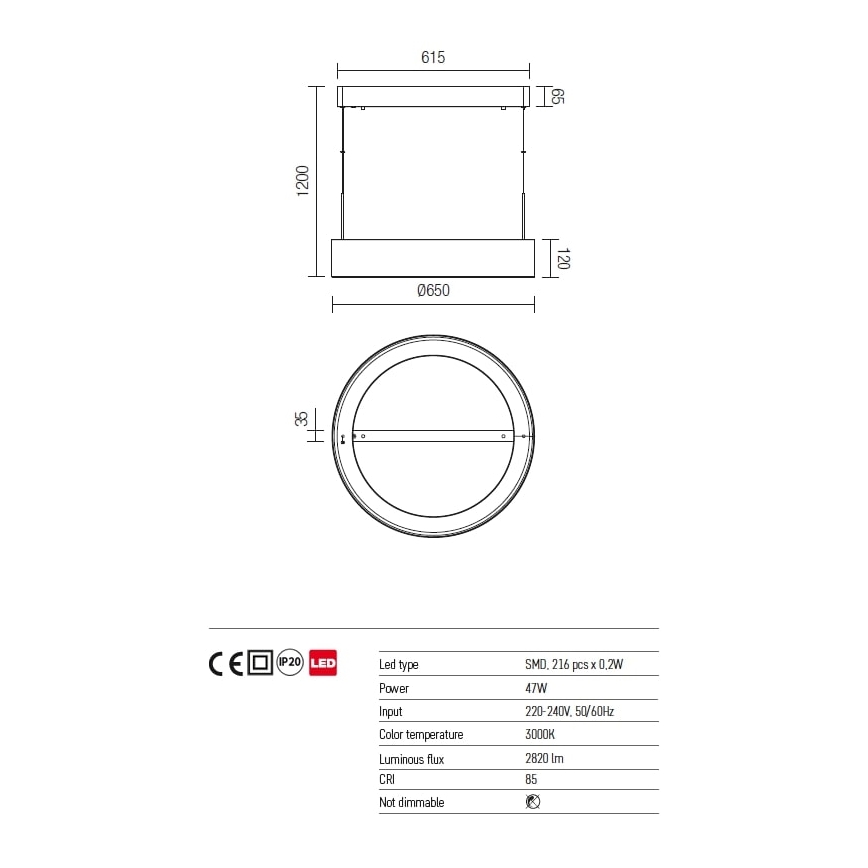 Redo 01-924 - Suspension filaire LED BOND LED/47W/230V 3000K gris
