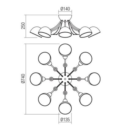 Redo 02-968 - Lampadario a sospensione con supporto rigido SILMA 8xE14/40W/230V