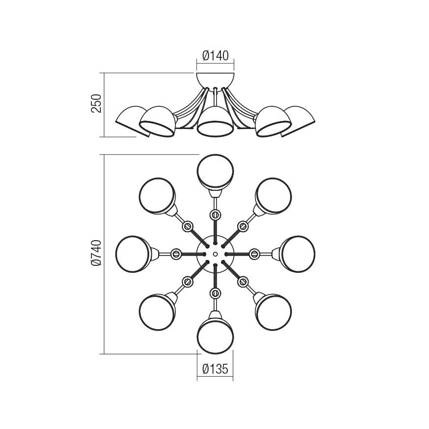 Redo 02-968 - Lampadario a sospensione con supporto rigido SILMA 8xE14/40W/230V