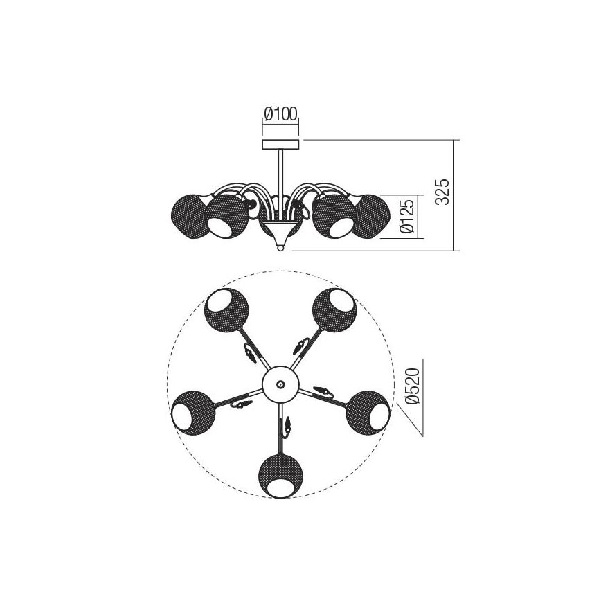 Redo 02-971 - Deckenleuchte an Stange ASPERA 5xE14/28W/230V schwarz