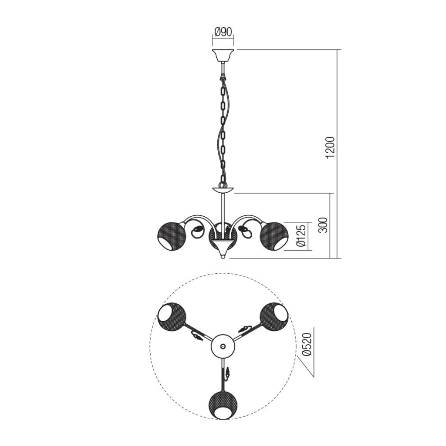 Redo 02-972 - Lustre à chaîne ASPERA 3x E14/28W/230V Ø 52 cm noir