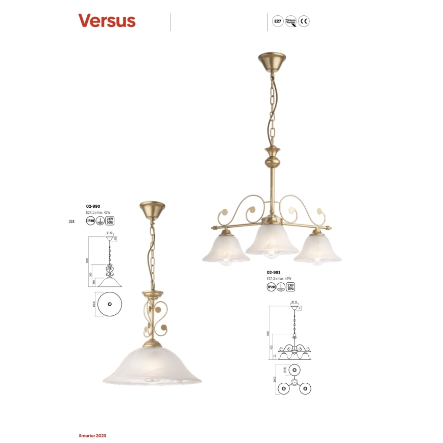 Redo 02-990 - Lampadario a sospensione con catena VERSUS 1xE27/42W/230V