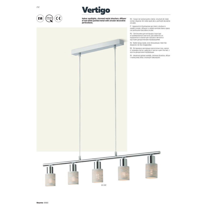 Redo 04-509 - Suspension sur câble VERTIGO 5xE14/28W/230V chrome brillant/blanc