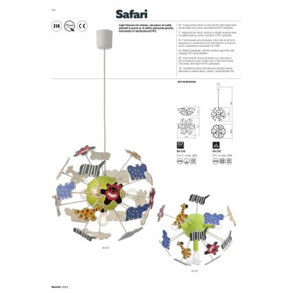 Redo 04-515 - Suspension filaire enfant SAFARI 4xE14/28W/230V d. 35 cm coloré