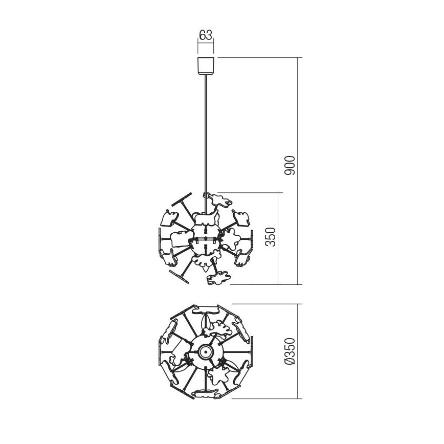 Redo 04-515 - Suspension filaire enfant SAFARI 4xE14/28W/230V d. 35 cm coloré